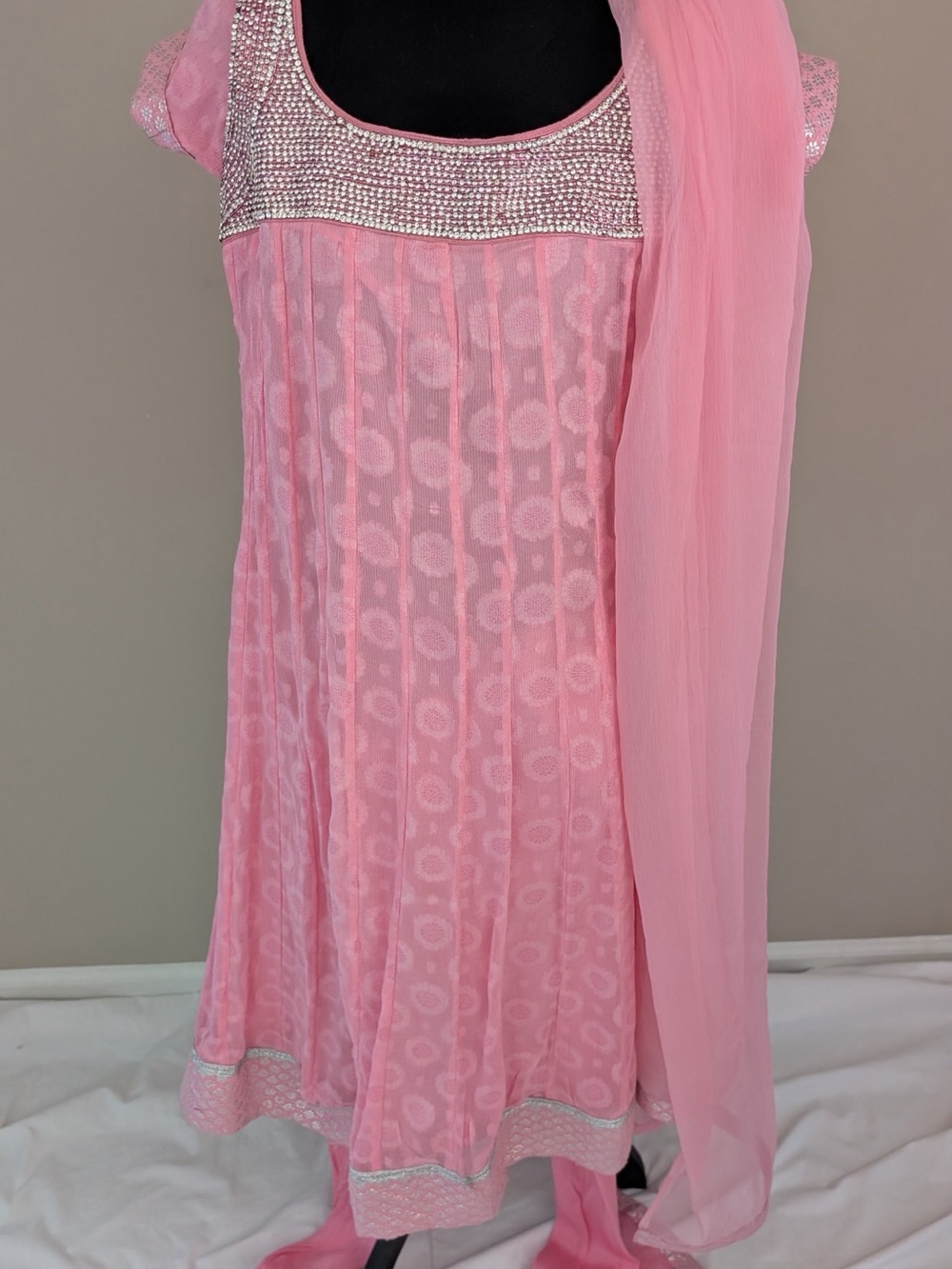 Girls Pink Embellished Party Dress with Dupatta